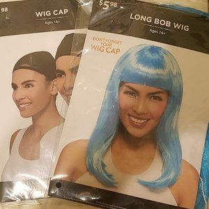 Blue long bob wig + wig cap